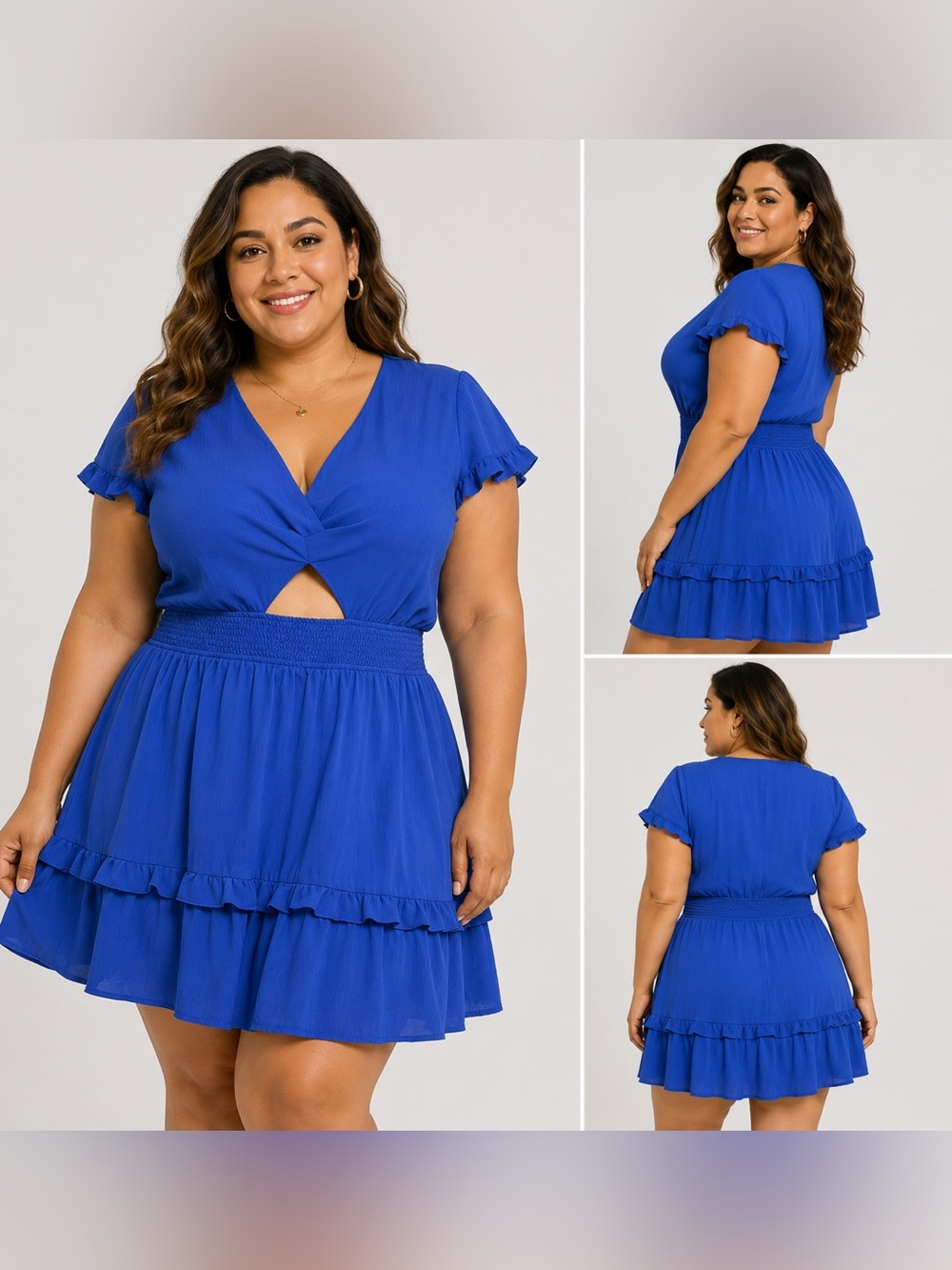 Prettygarden Blue Cutout Ruffle Mini Dress Women’s XXL
